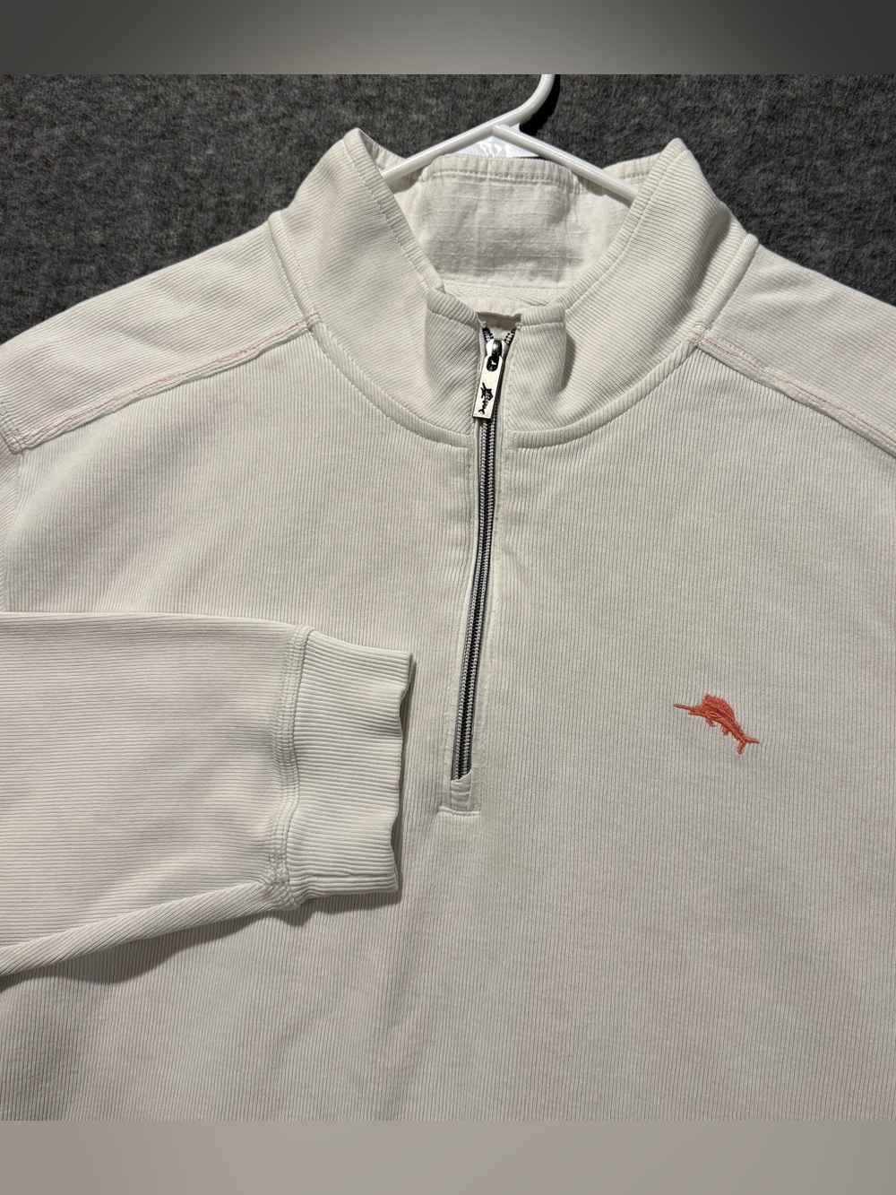 Tommy Bahama White Pullover Sweater Mens XXL 1/4 zip Cotton ribbed soft comfort